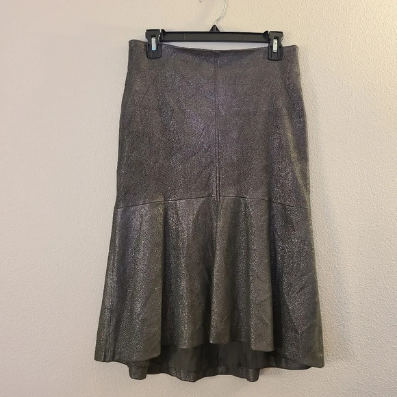 Brunello Cucinelli Metallic Leather Midi Skirt